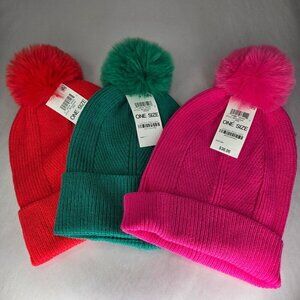 On 34th Women's Multi-Stitch Faux-Fur Pom Pom Beanie - Red, Green, Pink